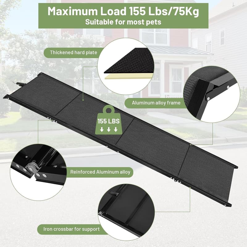 Portable Folding Dog Ramp for Car - Extra Wide, 71”L, Supports 155 lbs