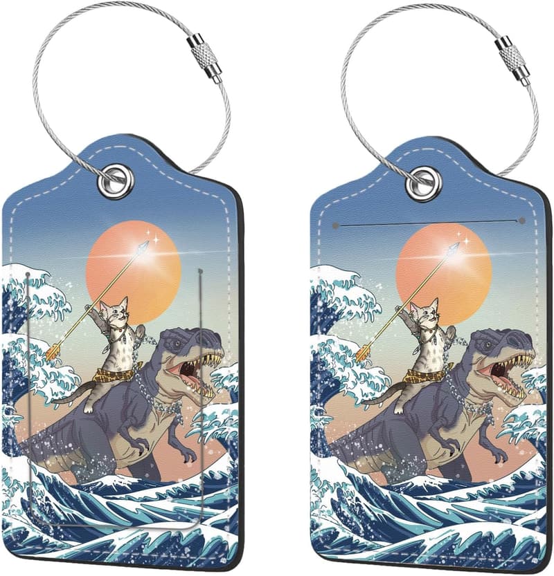 Cute PU Leather Luggage Tags with ID Cover - Set of 2