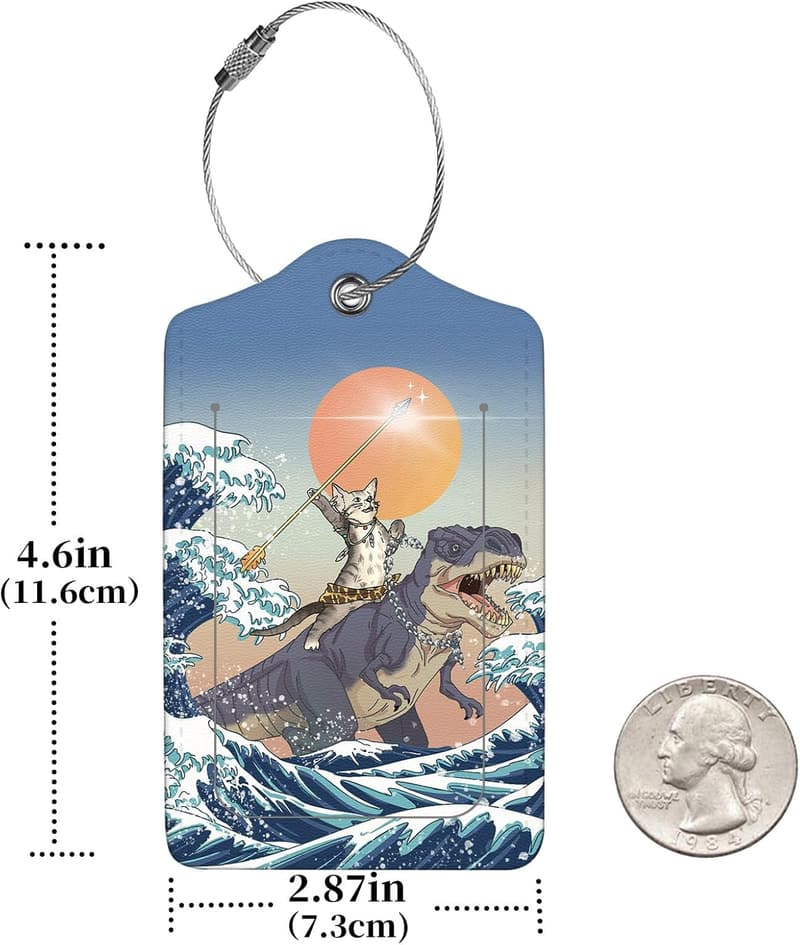 Cute PU Leather Luggage Tags with ID Cover - Set of 2