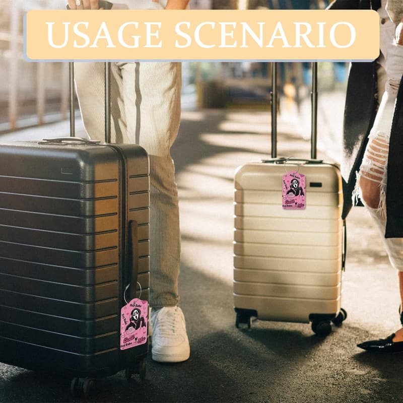 Pink Ghost Face Luggage Tags - 2 Pack Travel Labels with Steel Loops