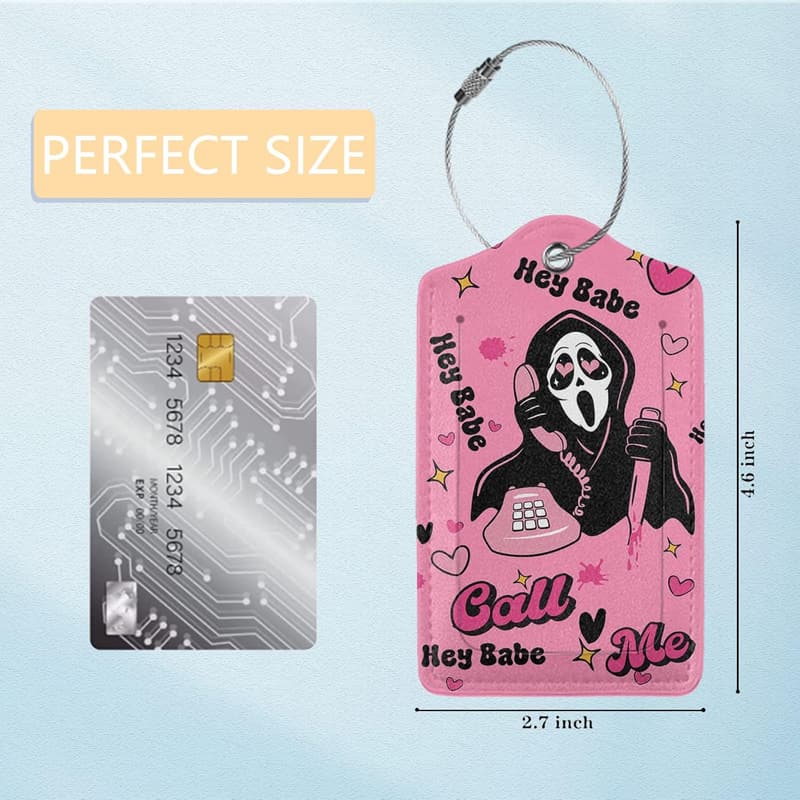 Pink Ghost Face Luggage Tags - 2 Pack Travel Labels with Steel Loops