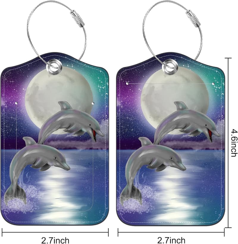Set of 2 Leather Luggage Tags with Privacy Cover for Travel