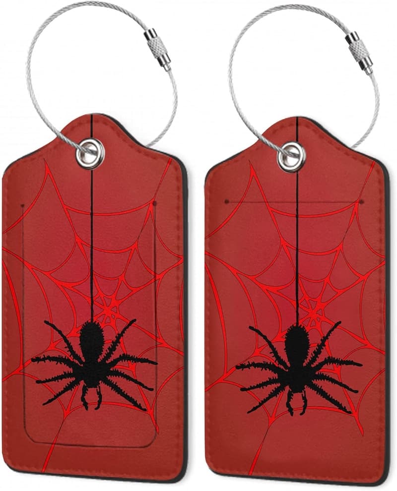 Cute Red Spider Web Luggage Tags with Privacy Flap - 2 Pack
