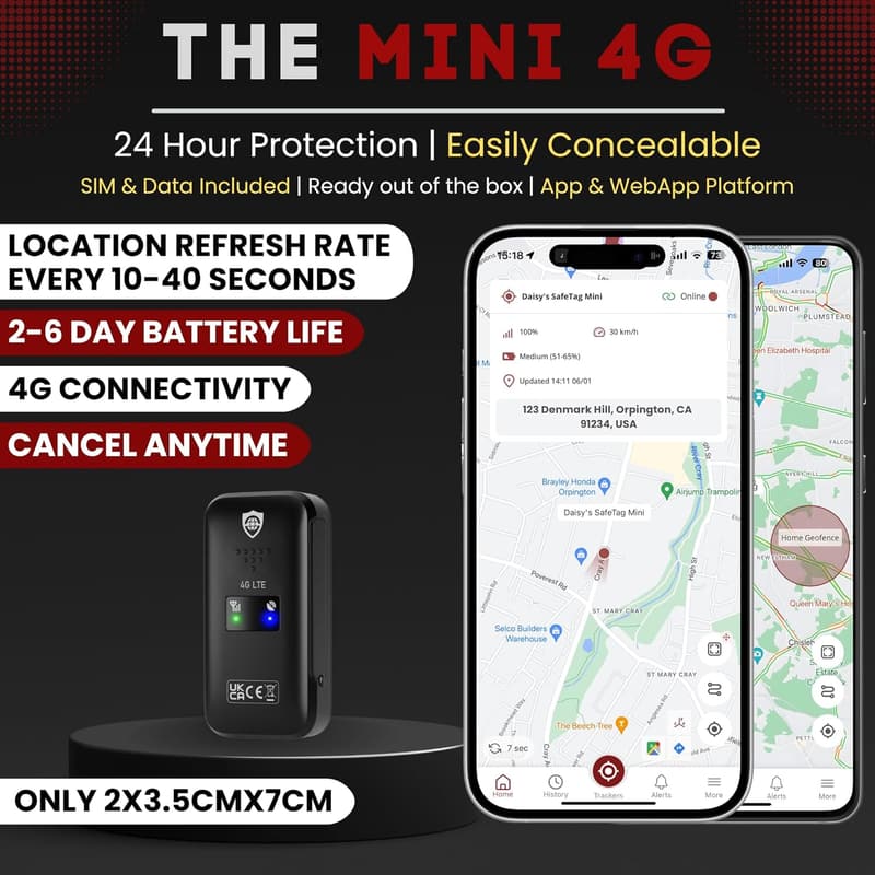 Mini GPS Tracker - 4G LTE Real-Time Tracking, 12-Month Warranty