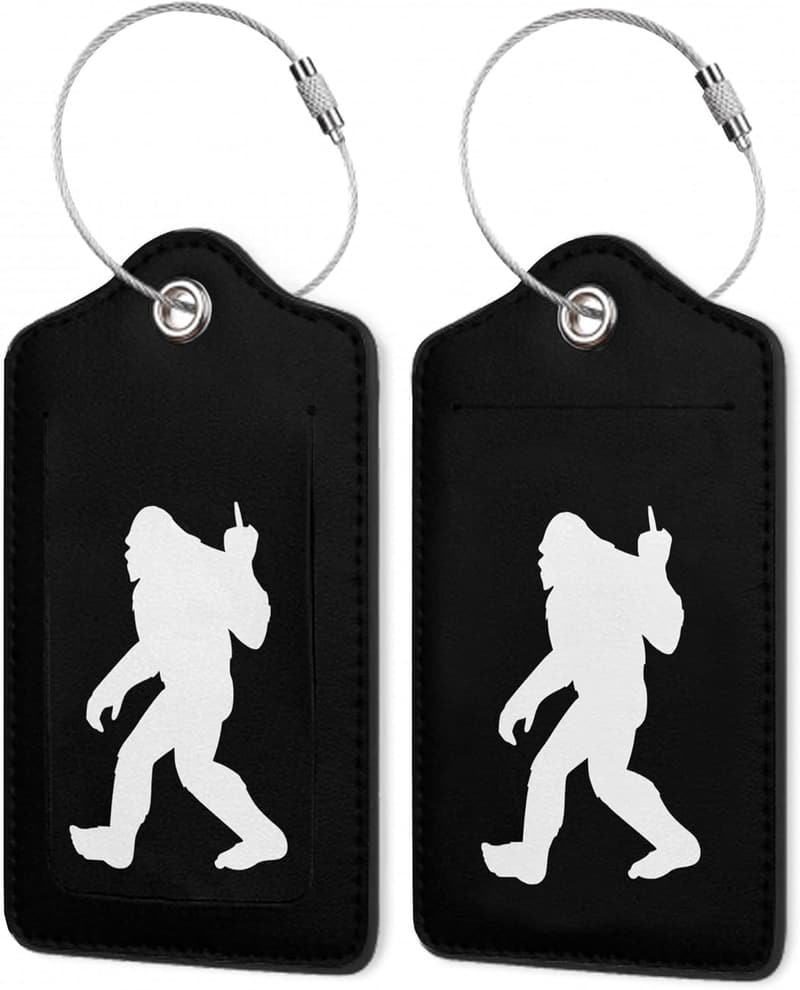 Cute Black Sasquatch Luggage Tags with Privacy Flap, 2 Pcs