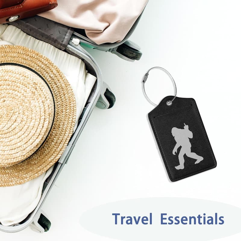 Cute Black Sasquatch Luggage Tags with Privacy Flap, 2 Pcs