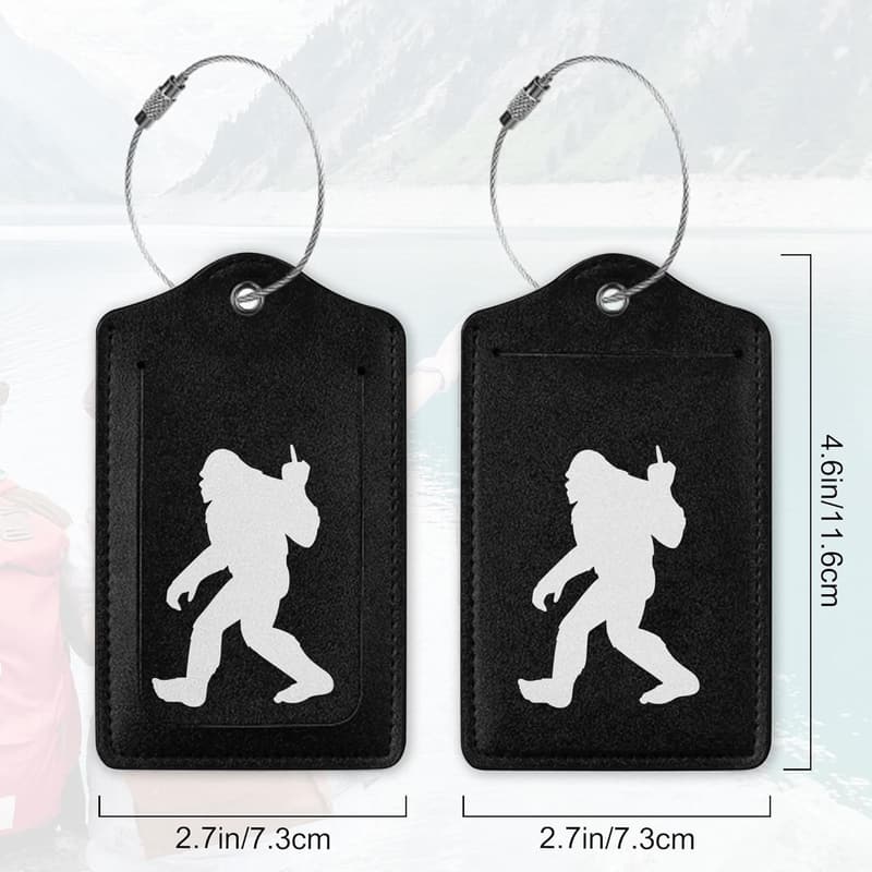 Cute Black Sasquatch Luggage Tags with Privacy Flap, 2 Pcs