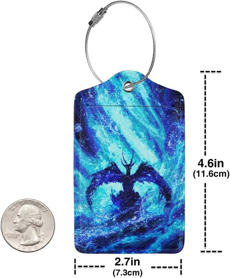 Cool Blue Dragon Luggage Tags Set - Stainless Steel with ID Cover