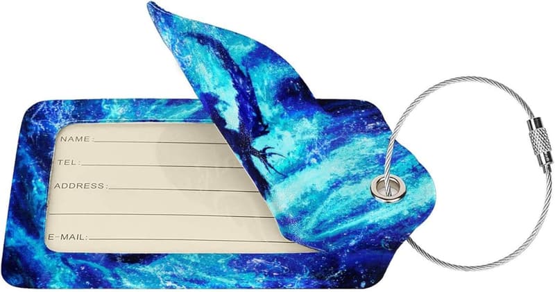 Cool Blue Dragon Luggage Tags Set - Stainless Steel with ID Cover