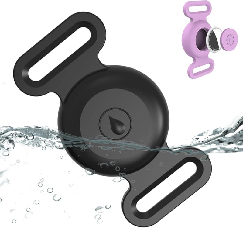 Silicone Waterproof AirTag Dog Collar Holder - Black