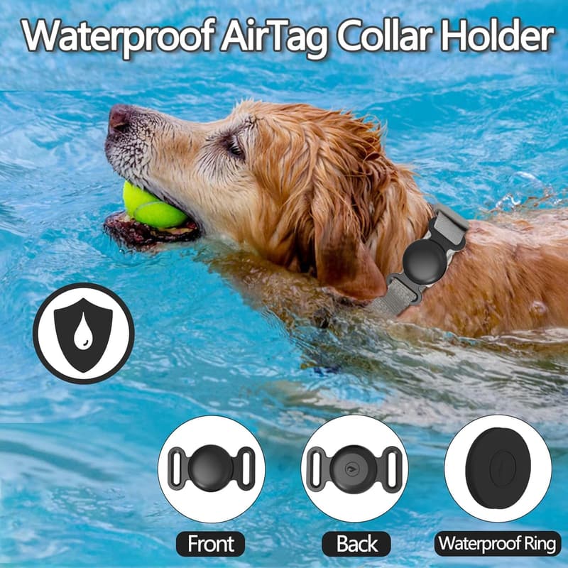 Silicone Waterproof AirTag Dog Collar Holder - Black