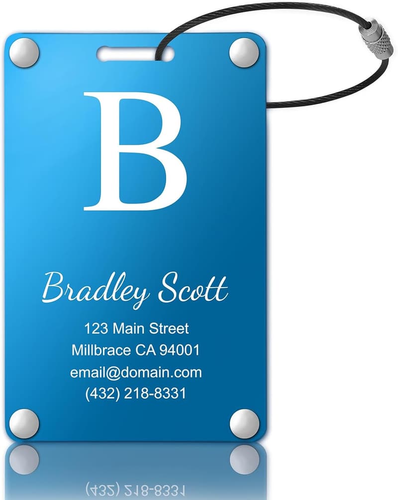 Personalized Metal Luggage Tags for Travel (Blue)