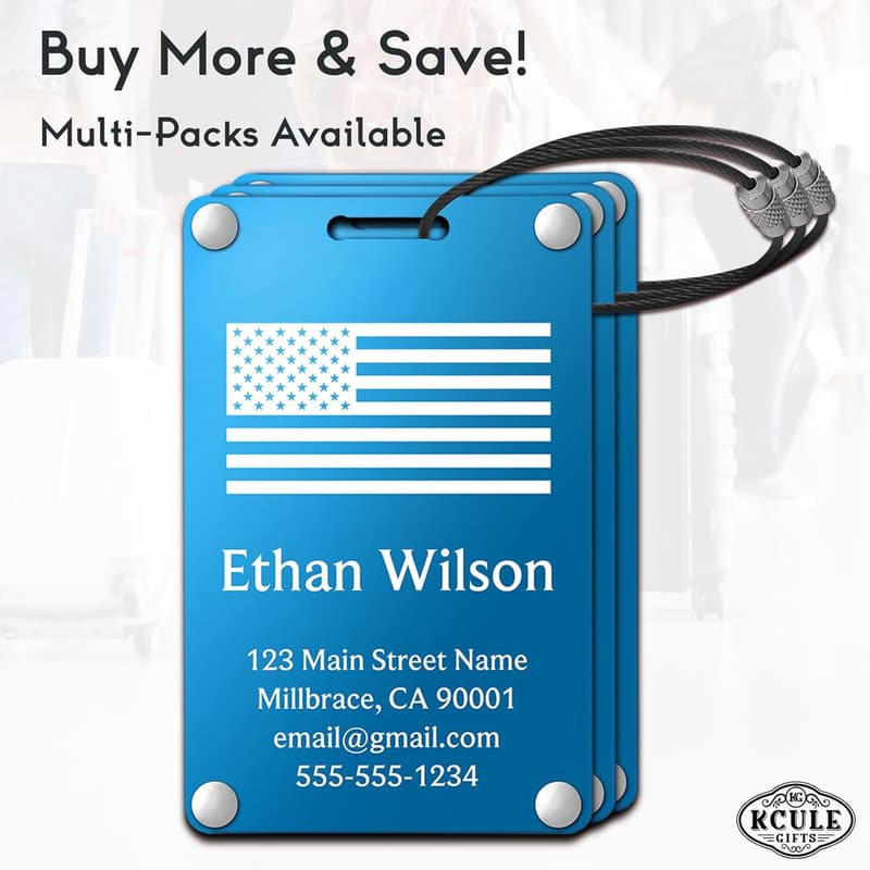 Personalized Metal Luggage Tags for Travel (Blue)