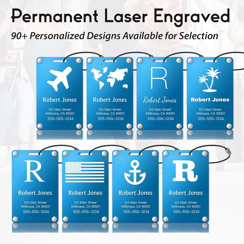 Personalized Metal Luggage Tags for Travel (Blue)