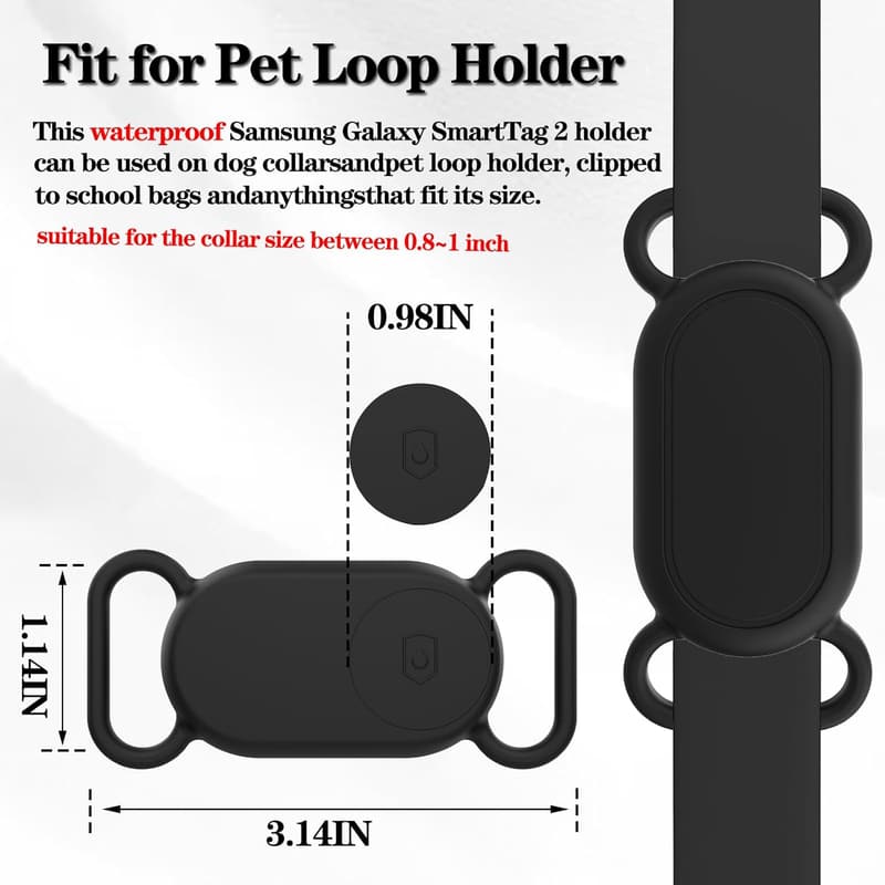 Waterproof Dog Collar Holder for Samsung Galaxy SmartTag 2 (2-Pack)