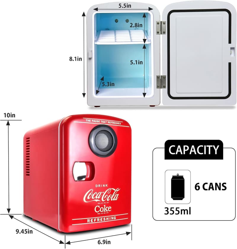 Koolatron Bluetooth Mini Fridge - Portable 6-Can Beverage Cooler