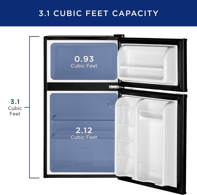 Compact Black Mini Fridge with Freezer - 3.1 Cu. Ft.