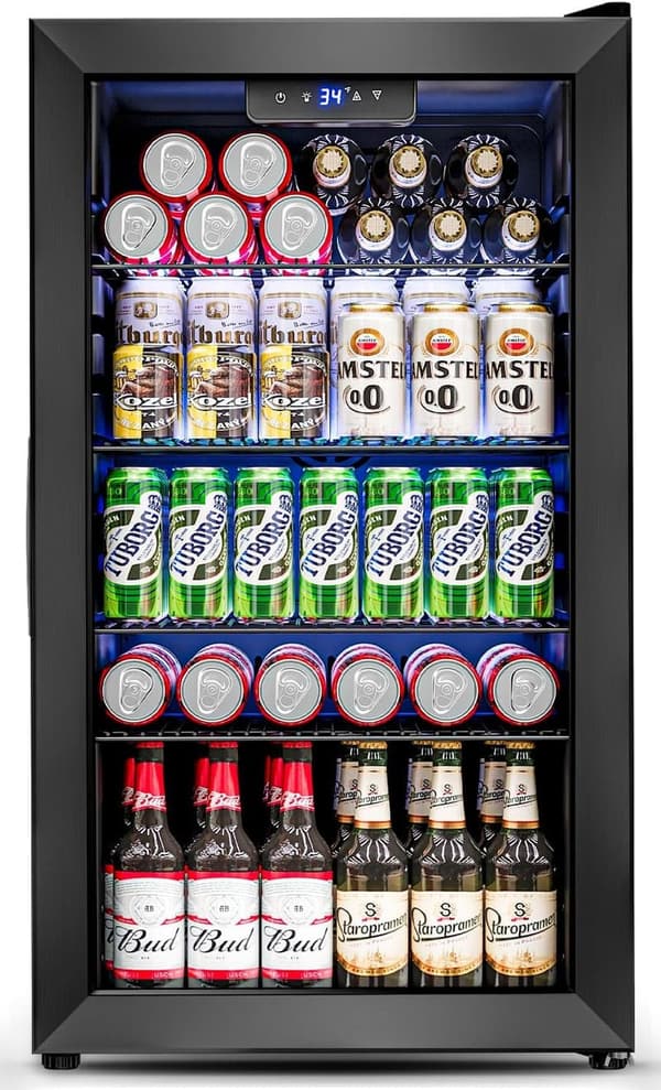 Black 3.2 Cu.Ft Mini Fridge with Glass Door for Beverages