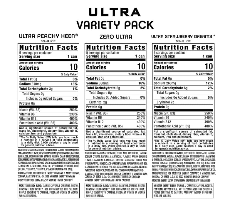 Monster Energy Ultra Variety Pack - Sugar-Free Energy Drinks (15 Cans)