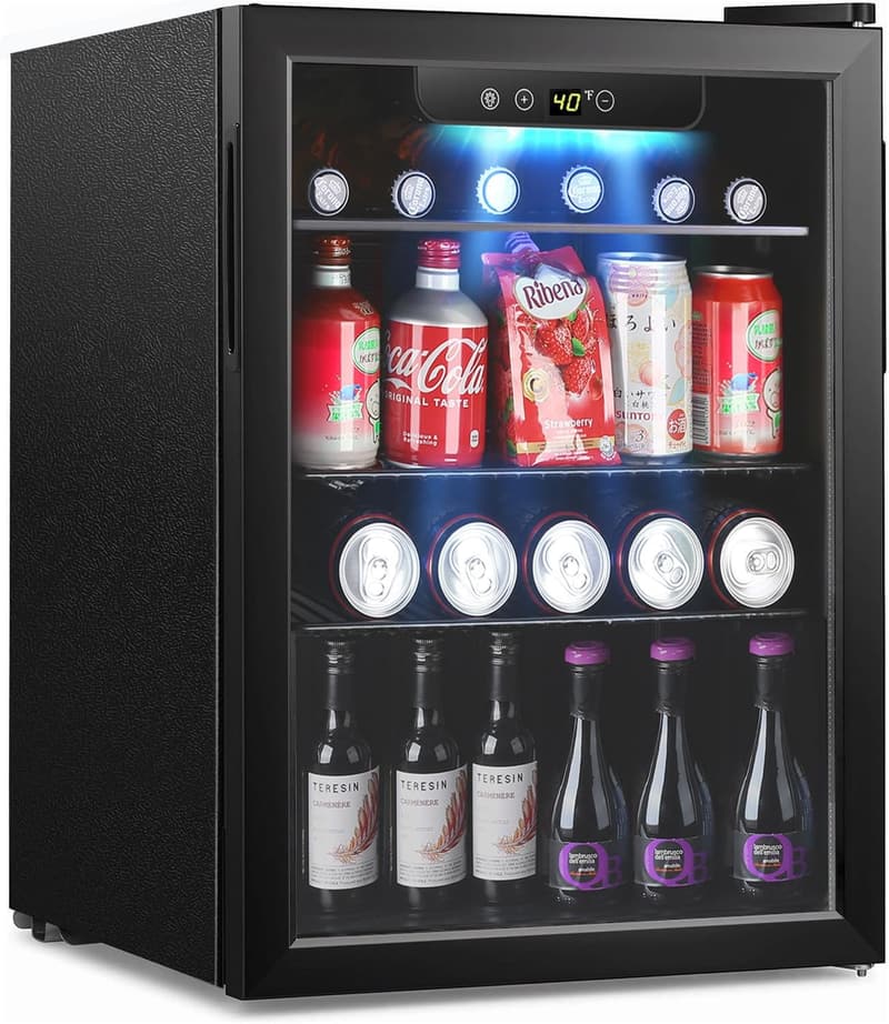 Mini Beverage Refrigerator - 95 Can Cooler with Digital Control, Black