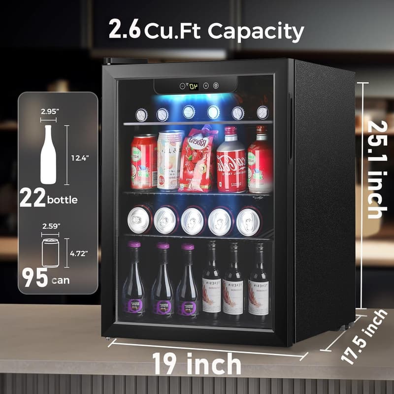 Mini Beverage Refrigerator - 95 Can Cooler with Digital Control, Black