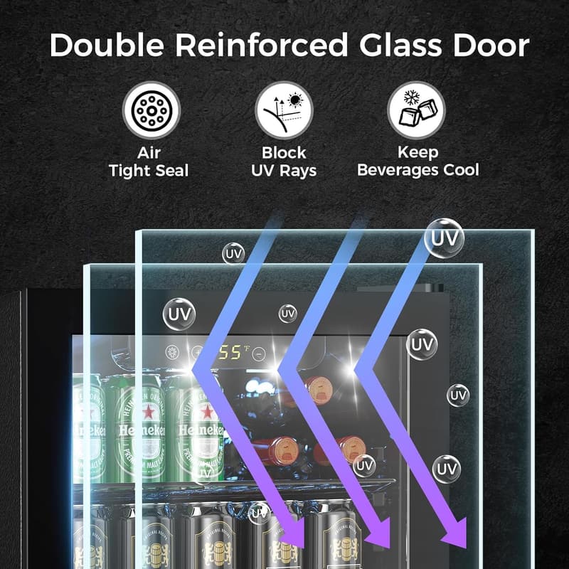 Mini Beverage Refrigerator - 95 Can Cooler with Digital Control, Black