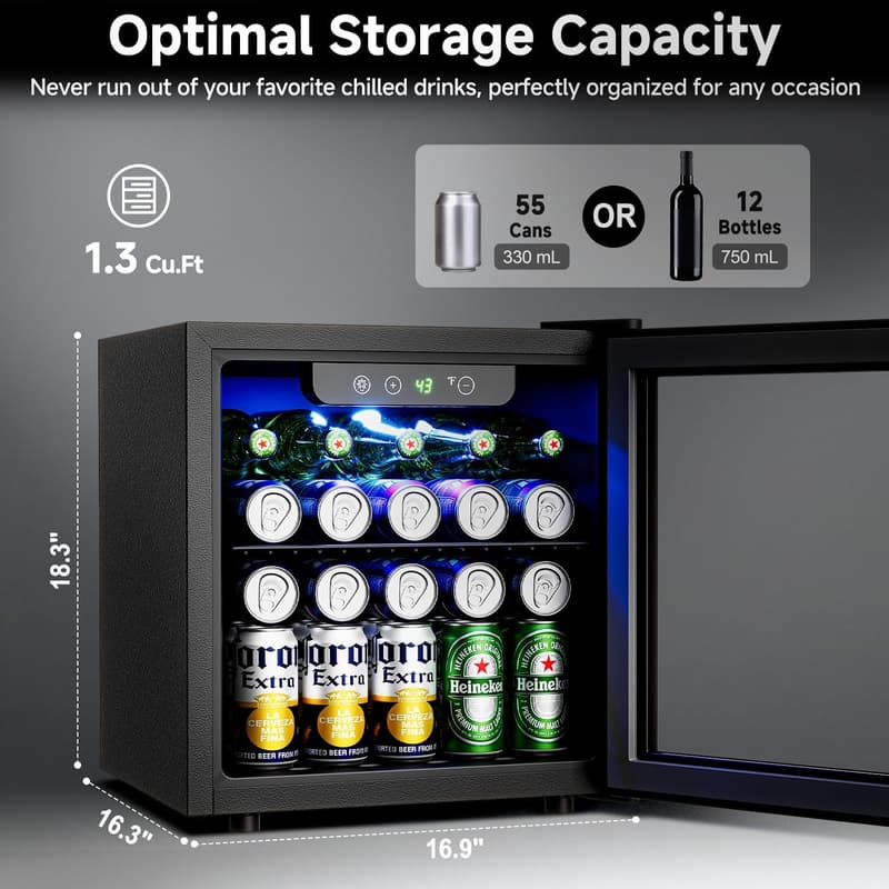 12-Bottle Mini Beverage Cooler with Glass Door - Black