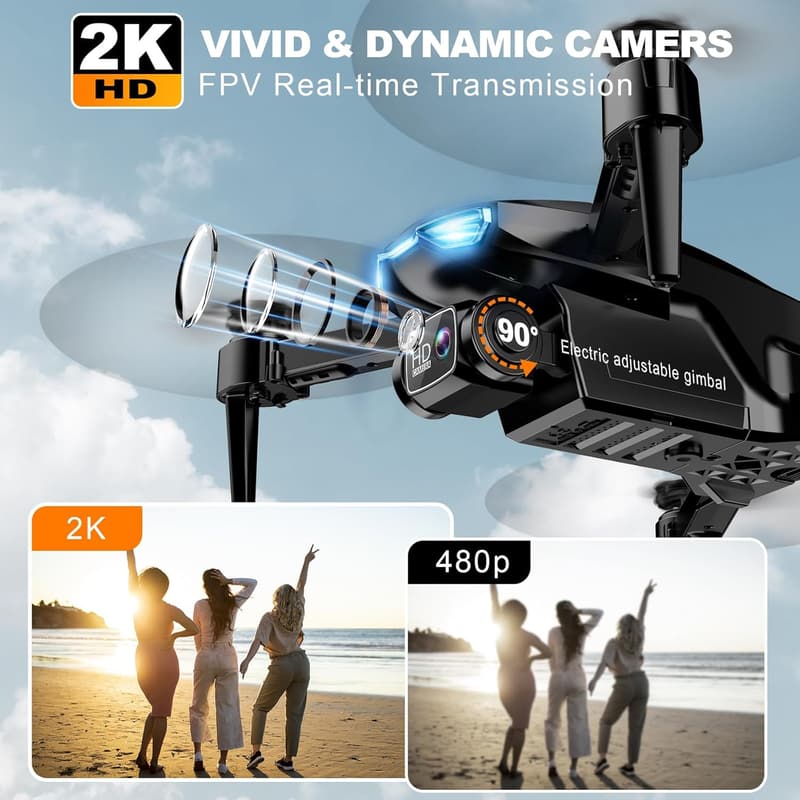 2K HD FPV Drone for Adults with Altitude Hold & 2 Batteries
