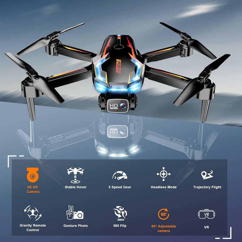 2K HD FPV Drone for Adults with Altitude Hold & 2 Batteries