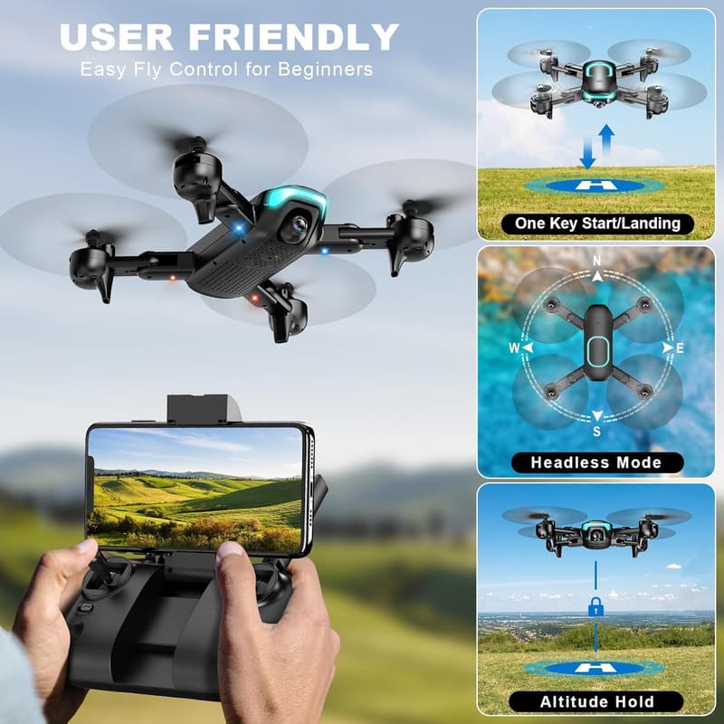Foldable Beginner Drone with 1080P Camera and Altitude Hold