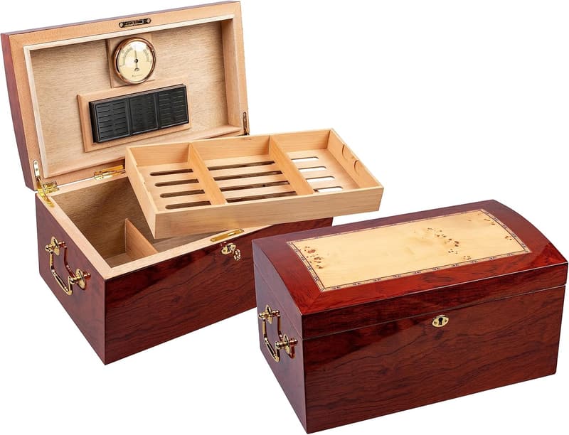 Broadway Arch Top Cigar Humidor - Lacquer Burl & Mappa Inlay