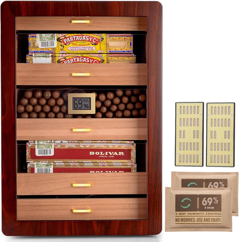 Cedar Wood Cigar Humidor Cabinet with Digital Hygrometer, 300 Capacity