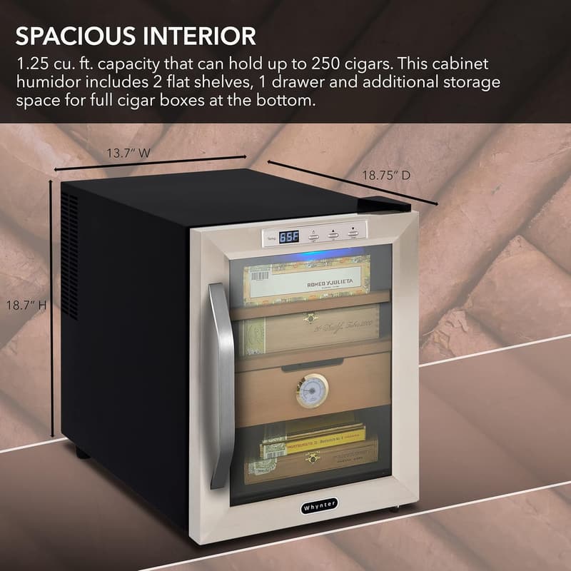 250-Cigar Stainless Steel Cooler Humidor, 1.2 Cu Ft