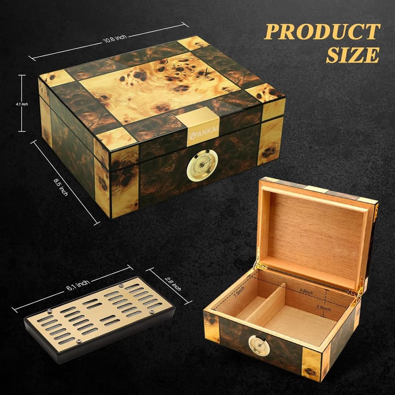 Cedar Wood Cigar Humidor Box with Humidifier - Gift for Men