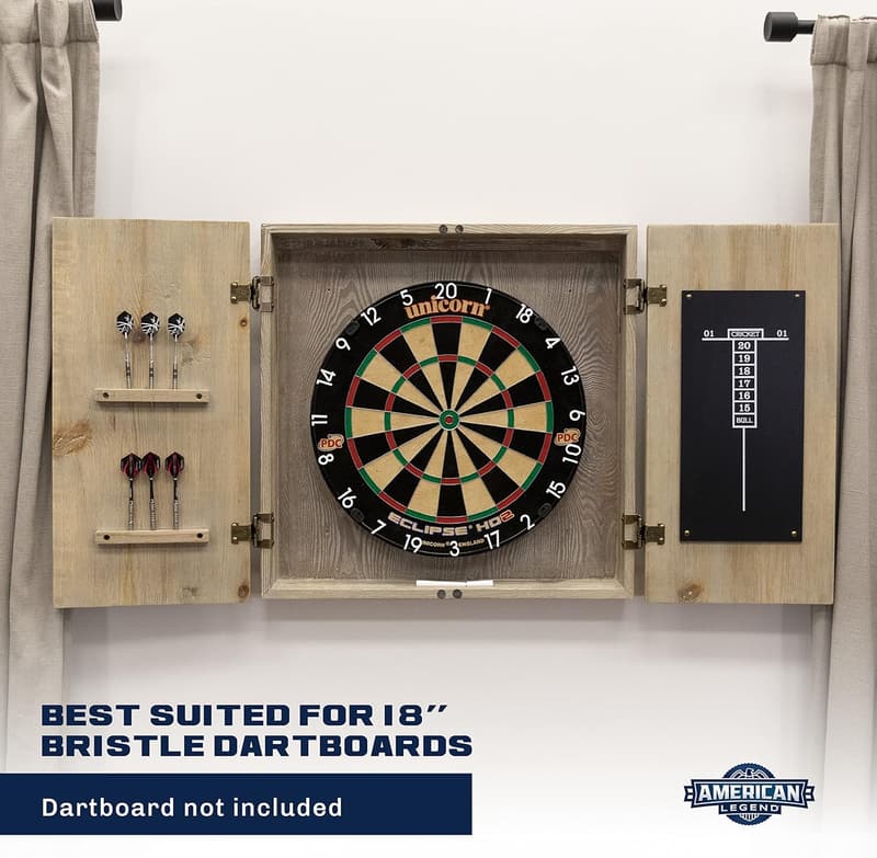 Barnwood Dartboard Cabinet with Wheat Finish - Dartboard Not Included
