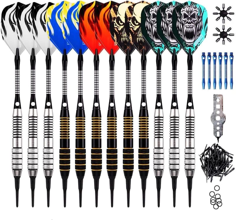 Soft Tip Darts Set - 12 Pack with Aluminum Shafts & Accessories