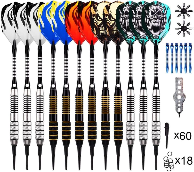 Soft Tip Darts Set - 12 Pack with Aluminum Shafts & Accessories