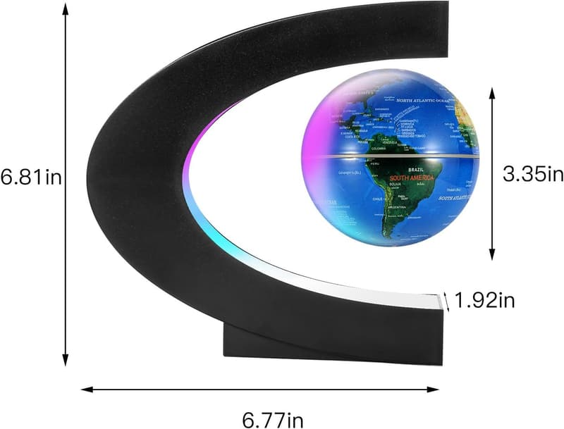 Magnetic Levitating World Map Globe with LED Frame - Tech Gift for Men