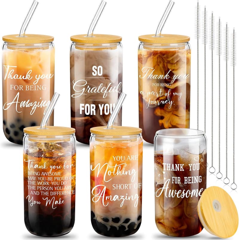 Employee Appreciation Gifts: 16oz Beer Glass Set with Lids & Straws