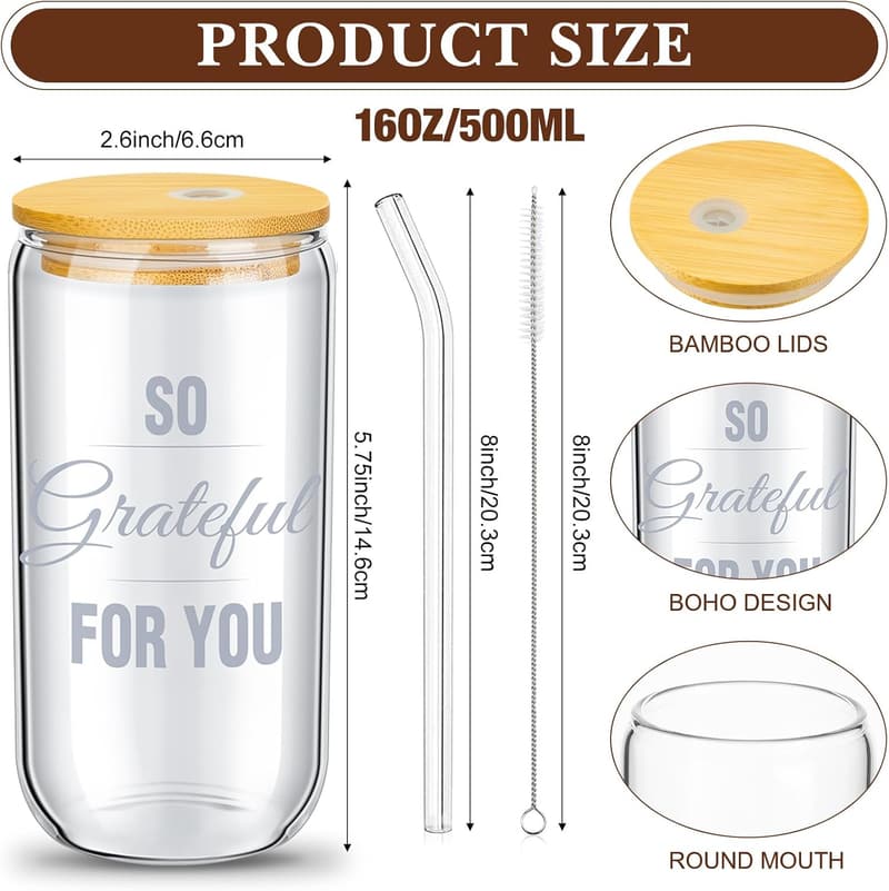 Employee Appreciation Gifts: 16oz Beer Glass Set with Lids & Straws