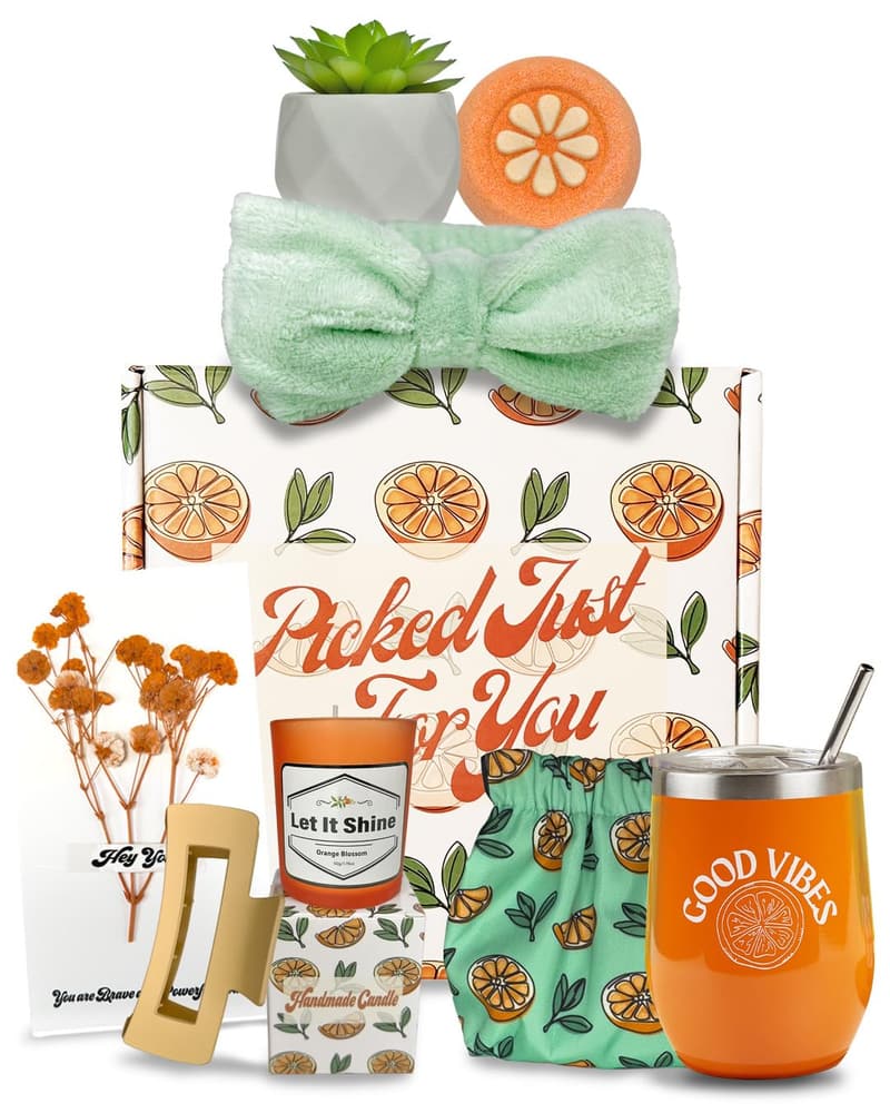 Get Well Soon Orange Themed Gift Basket for Women
