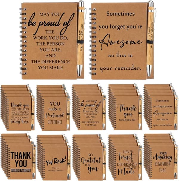 Employee Appreciation Spiral Notebook Set with Bamboo Pens