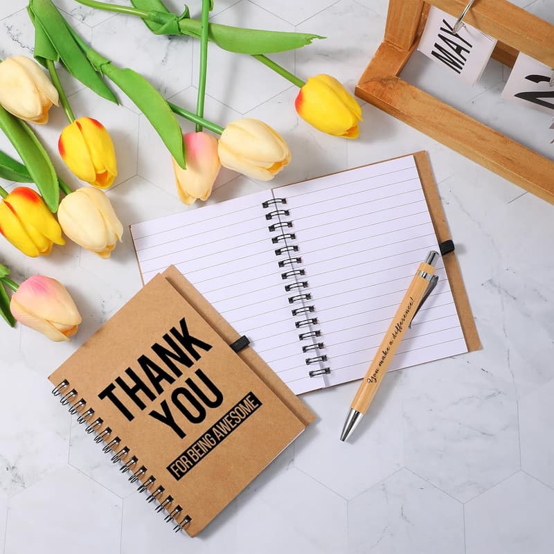 Employee Appreciation Spiral Notebook Set with Bamboo Pens