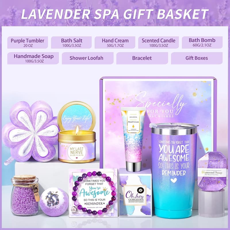 Birthday Care Package for Women - 9pcs Lavender Gift Set