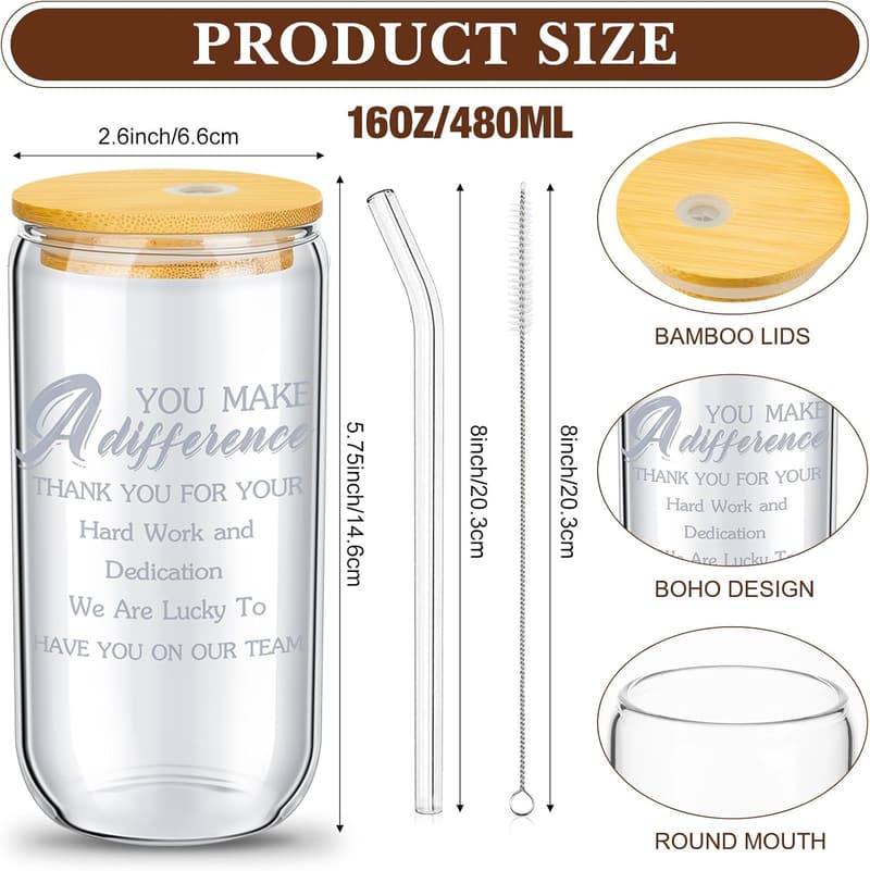 Employee Appreciation Gift Set: 6 Can-Shaped Glasses with Lids and Straws