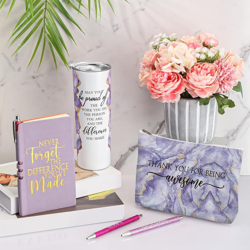 Employee Appreciation Gift Set for Women - Blue Marble Tumblers & Bag