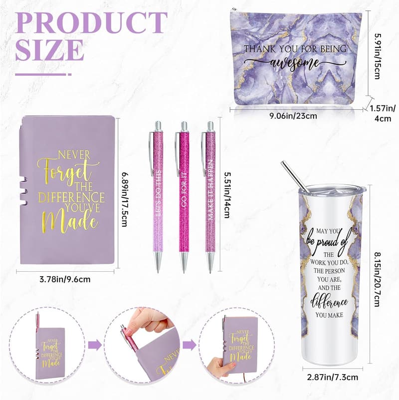 Employee Appreciation Gift Set for Women - Blue Marble Tumblers & Bag
