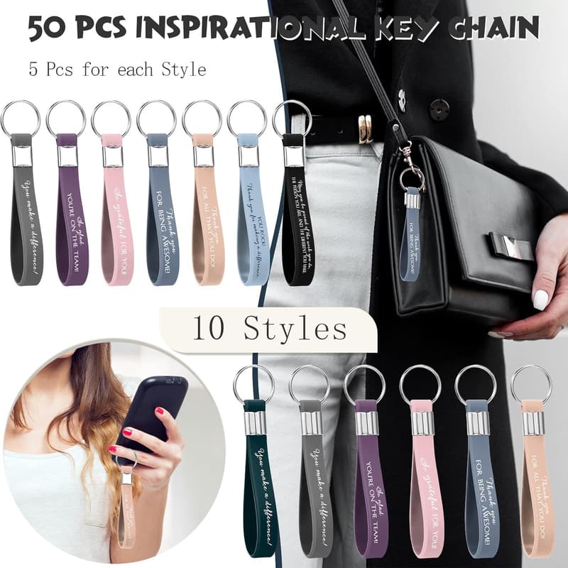 Inspirational Silicone Keychain Set for Women - 50 Pcs