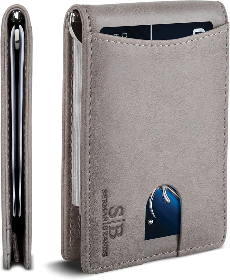 Genuine Leather Slim Bifold Wallet with Money Clip for Men