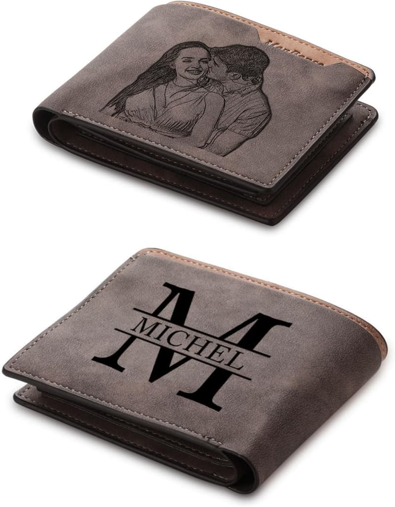 Personalized Engraved Leather Photo Wallet for Men